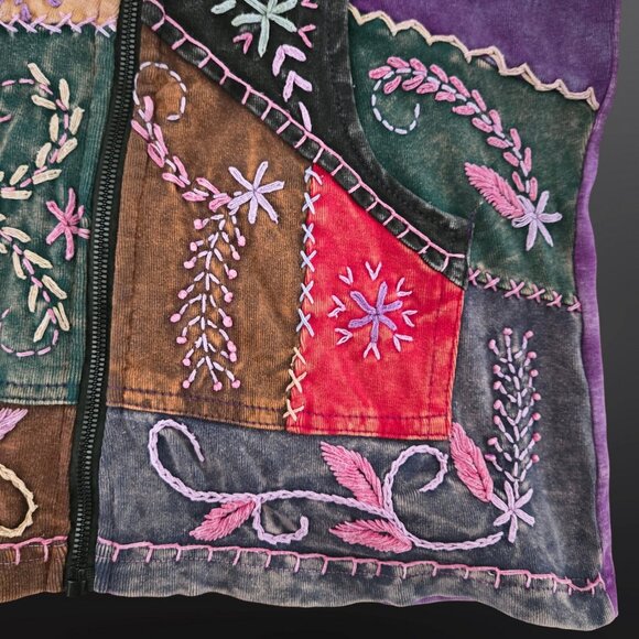 Vintage 90s Patchwork Embroidered Hoodie Size M Boho Hippie Fairy Grunge - Picture 4 of 9